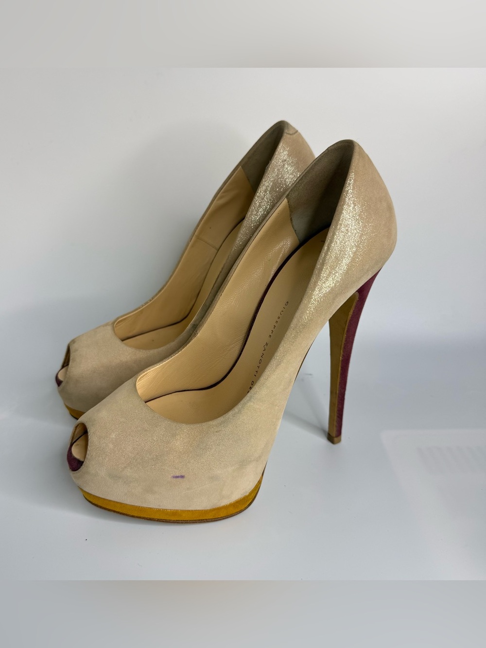 Giuseppe Zanotti Women Beige High Heels Shoes Leather Open Toe Pumps Sz EUR 38